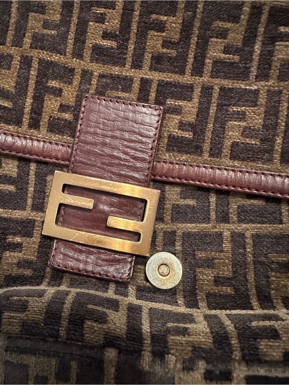 Fendi Brown Zucca FF Canvas Shoulder Bag with Gold Hardware - Picture 7 of 12